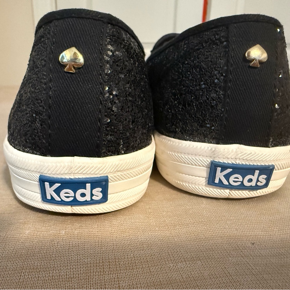 Kate Spade Keds Black Glitter Slip-On Shoes - Picture 2 of 8